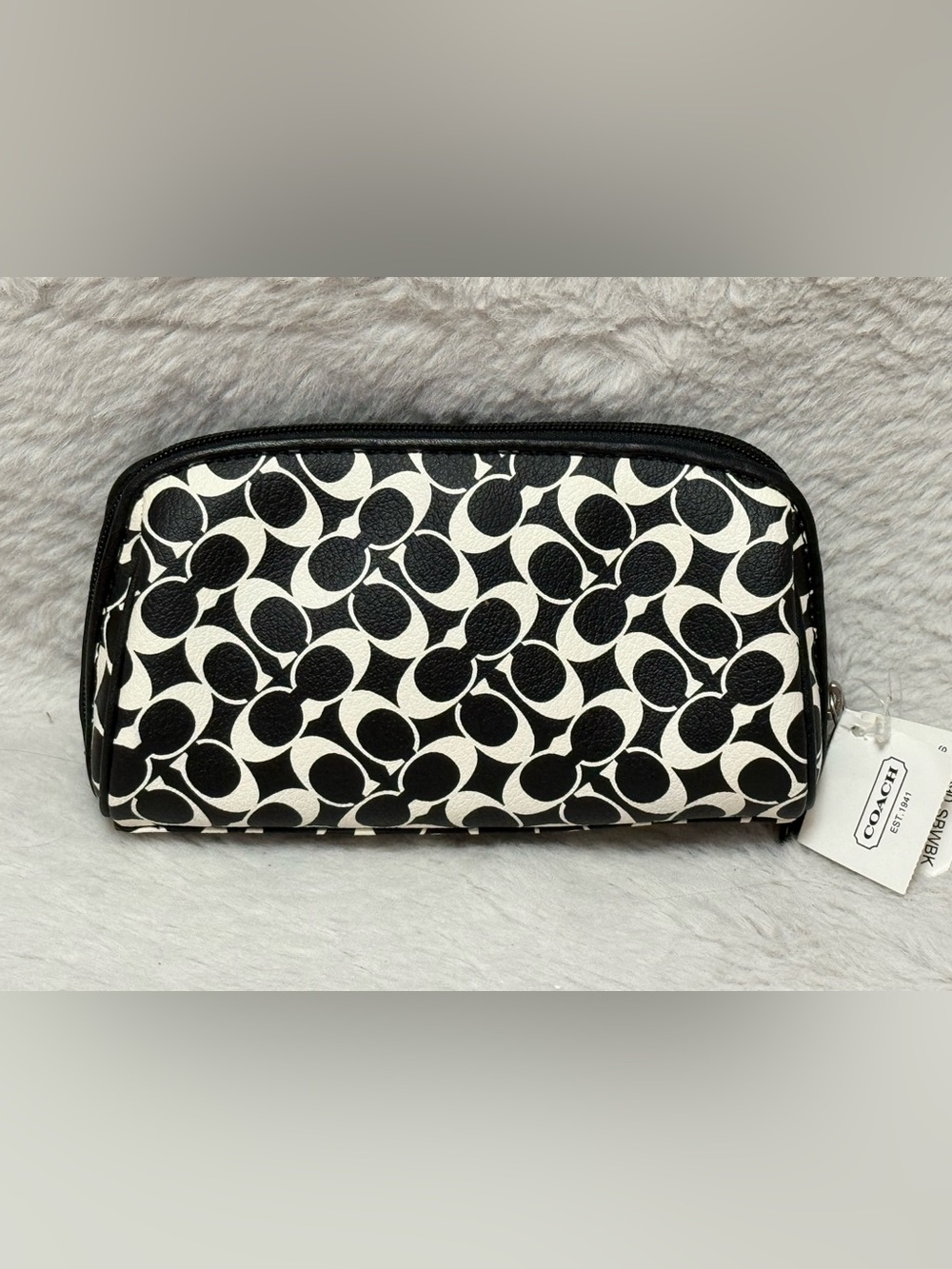 Coach Black & White Signature Stripe Pouch - Picture 4 of 11
